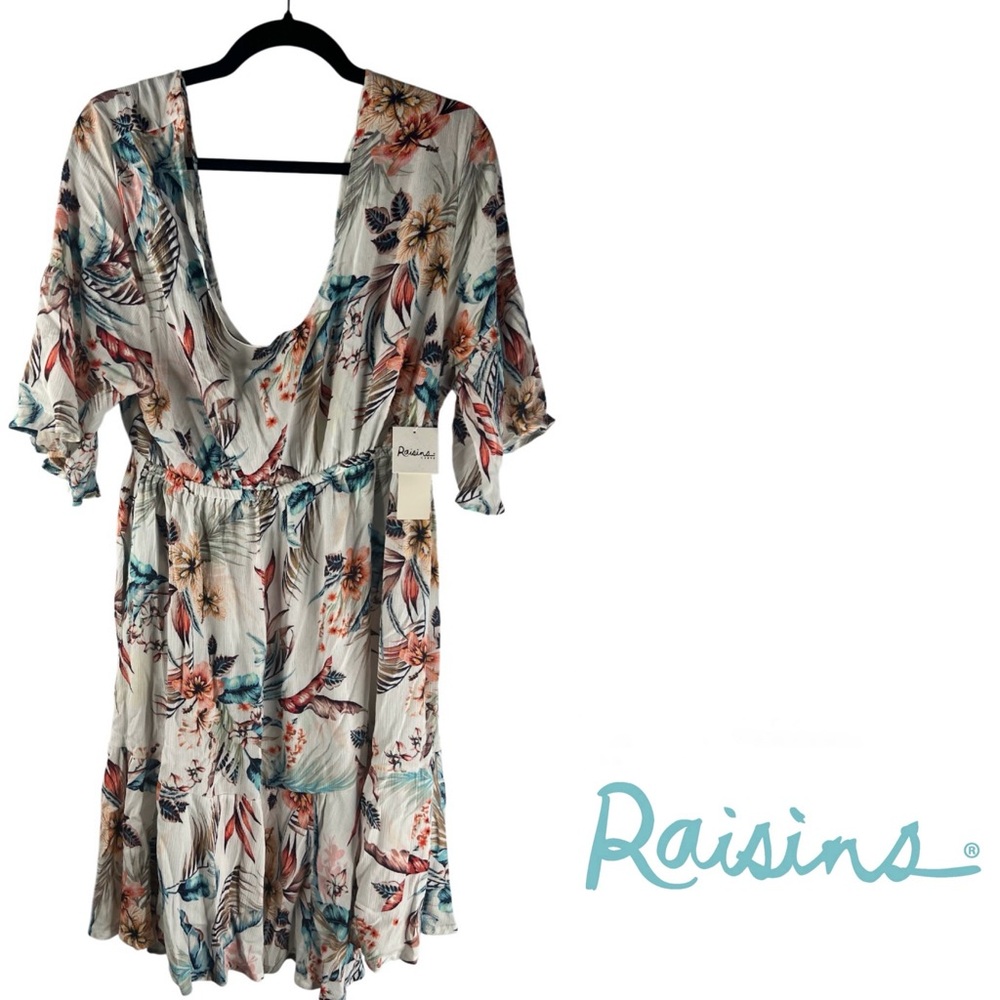 Raisins Curve Tavarua Tropical Open Back Sundress Swim Cover Up Plus Size 1X NWT